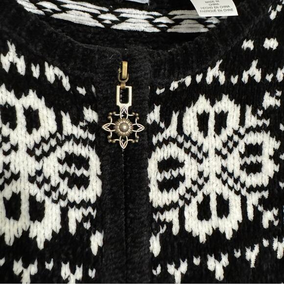 Alfred Dunner Fair Isle Ice Skaters Christmas Chenille Cardigan Black Large P - Picture 3 of 4